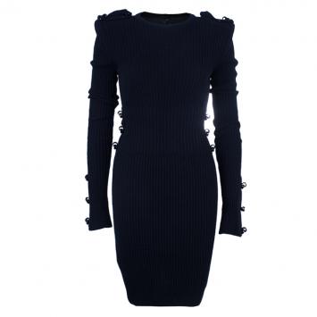 Pre Owned Fendi Black Rib Knit Sweater Dress M
