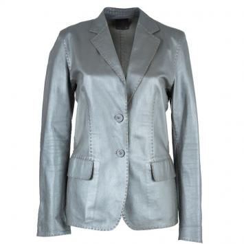 Pre Owned Fendi Metallic Grey Leather Blazer L