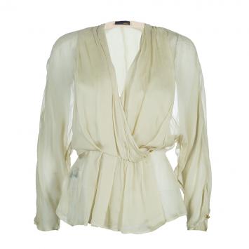 Pre Owned Fendi Beige Crossover Sheer Silk Top S