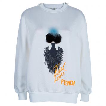 Pre Owned Fendi White Karlito Sweatshirt M