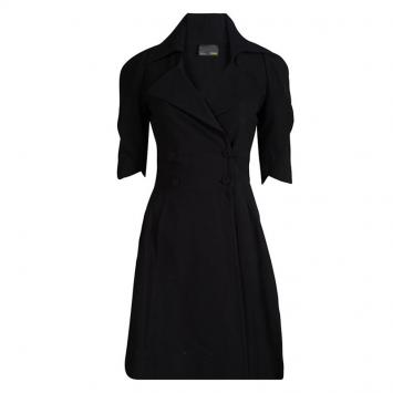 Pre Owned Fendi Black Cotton Double Breasted Dress Coat S