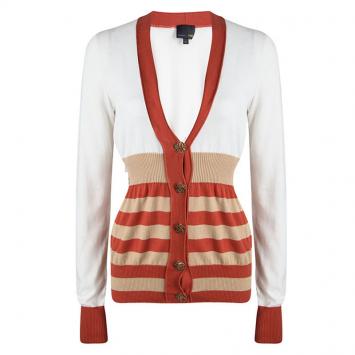 Pre Owned Fendi Multicolor Striped Knit Button Front Cardigan M