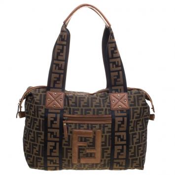مملوكة مسبقًا Fendi Brown Zucca Canvas Large Boston Bag