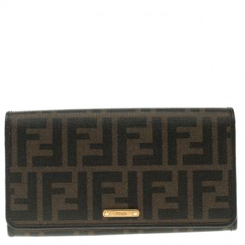 Pre Owned Fendi Tobacco Zucca Spalmati Continental Wallet  