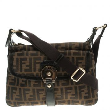 Pre Owned Fendi Tobacco Zucca Canvas Medium Messenger Bag
