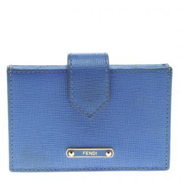 Pre Owned Fendi Blue Saffiano Leather Card Holder 