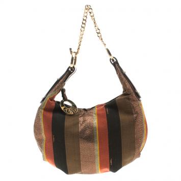 Pre Owned Fendi Multicolor Pequin Canvas Chef Chain Hobo