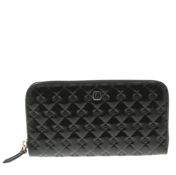 Pre Owned Fendi Black Patent Leather Fendilicious Continental Zip Wallet