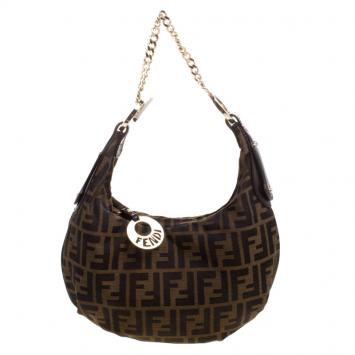 Pre Owned Fendi Tobacco Zucca Canvas Chef Chain Hobo