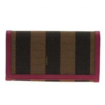 Pre Owned Fendi Burgundy Pequin Continental Wallet