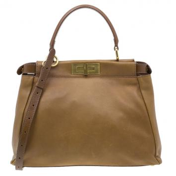 Pre Owned Fendi Tan Leather Small Peekaboo Tote