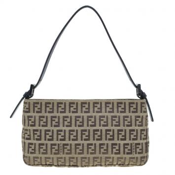 Pre Owned Fendi Brown Zucchino Mini Shoulder Bag