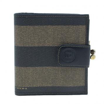 Pre Owned Fendi Pequin Canvas French Wallet