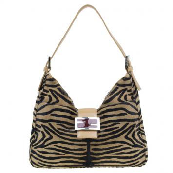 Pre Owned Fendi Zebra Pony Hair Hobo Shoulder Bag
