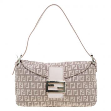 Pre Owned Fendi Pink  Zucchino Canvas Flap Baguette Bag 