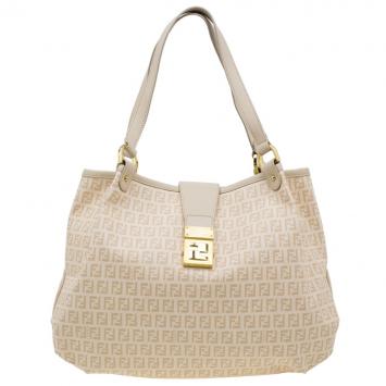Pre Owned Fendi Beige Coated Canvas Medium Forever Zucca Printed Hobo Bag