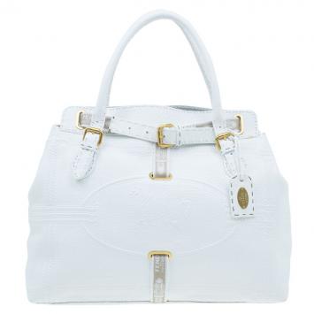 Pre Owned Fendi White Leather Grand Borghese Seleria Tote