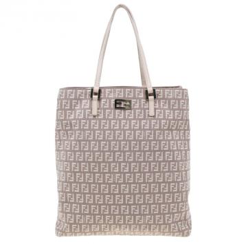 Pre Owned Fendi Pink Zucchino Canvas and Leather Tote Bag