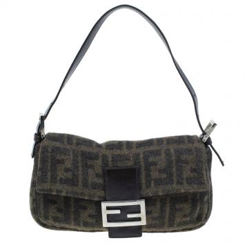 Pre Owned Fendi Wool Zucca Baguette Shoulder Bag