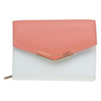 Pre Owned Fendi Peach and White Leather '2Jours' Small Envelope Wallet
