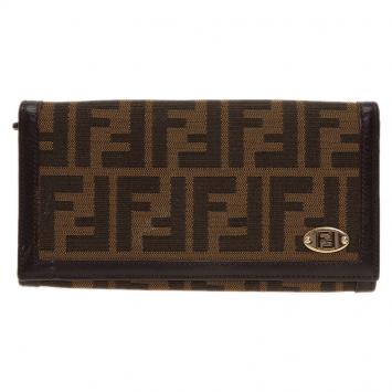 Pre Owned Fendi Tobacco Zucca Canvas Long Flap Wallet 