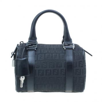 Pre Owned Fendi Black Zucchino Spalmati Mini Boston Satchel