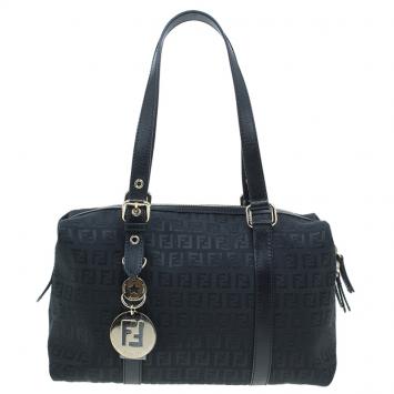 Pre Owned Fendi Black Zucchino De jour Superstar Satchel