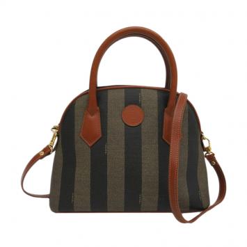 Pre Owned Fendi Tobacco Pequin Stripe Canvas Small Tote with Shoulder Strap