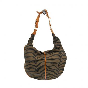 Pre Owned Fendi Tobacco Zebra Print Canvas Hobo