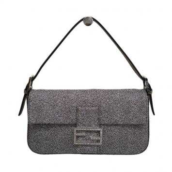 Pre Owned Fendi Black and White Rhinestone Print Canvas Mini Mama Shoulder Bag