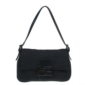 مملوكة مسبقًا Fendi Black Zucchino Canvas Mini Mama Baguette Bag