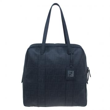 Pre Owned Fendi Dark Grey Zucca Coated Canvas Large Boston Bag