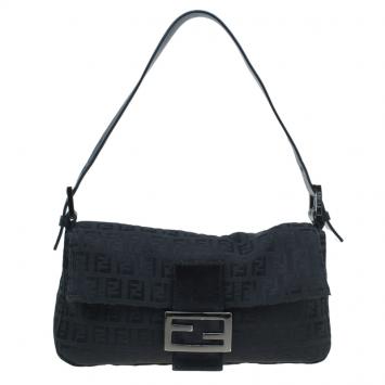 Pre Owned Fendi Black Zucchino Canvas Mini Mama Shoulder Bag