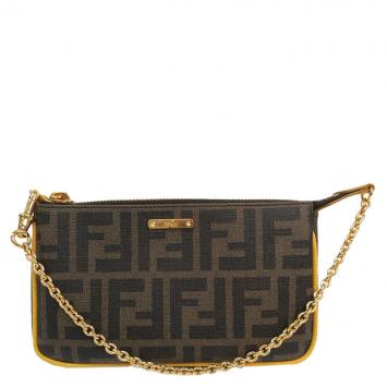 Pre Owned Fendi Tobacco Zucca Canvas Mini Pochette Bag