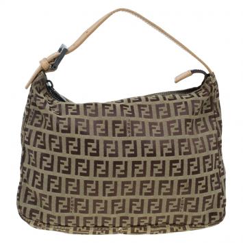Pre Owned Fendi Beige Zucchino Canvas Small Oyster Hobo