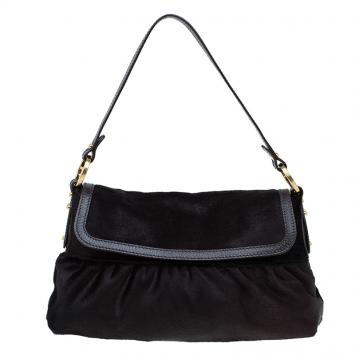 Pre Owned Fendi Dark Brown Calf Hair Chef Shoulder Bag