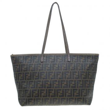 Pre Owned Fendi Tobacco Zucca Coated Canvas Spalmati Roll Shopper Tote