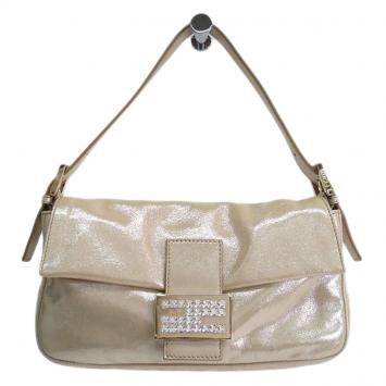 Pre Owned Fendi Metallic Beige Leather Mini Mama Shoulder Bag