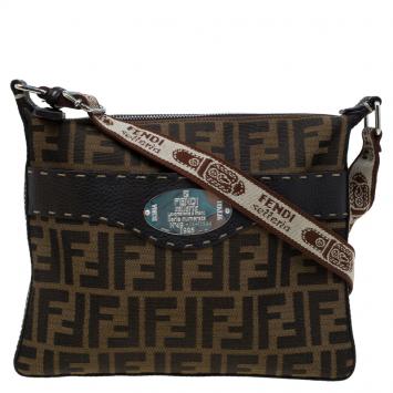 Pre Owned Fendi Tobacco Zucca Canvas Selleria Crossbody Bag