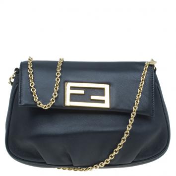 Pre Owned Fendi Black Leather Fendista Crossbody Bag