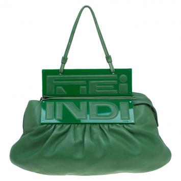 Pre Owned Fendi Green Leather To You Convertible Clutch Bag