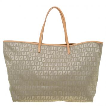 Pre Owned Fendi Green Zucchino Canvas Roll Tote