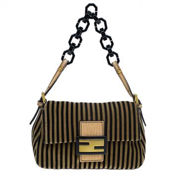 Pre Owned Fendi Bi Color Striped Velvet Mini Mama Baguette Evening Bag
