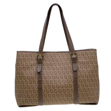 Pre Owned Fendi Brown Zucchino Coated Canvas Spalmati Trimmed Tote