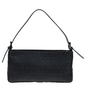 Pre Owned Fendi Black Zucchino Canvas Pochette Bag