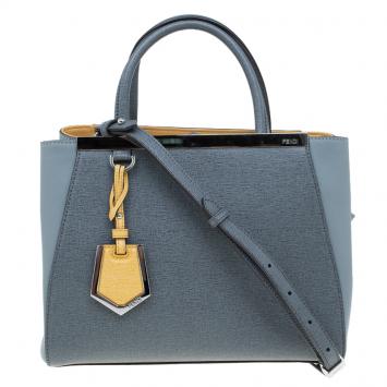 Pre Owned Fendi Grey Two Tone Saffiano Leather Small 2Jours Tote
