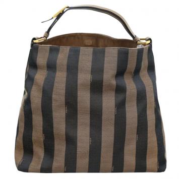 Pre Owned Fendi Tobacco Pequin Striped Canvas Hobo