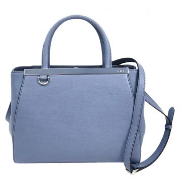 Pre Owned Fendi Blue Vitello Leather Petite 2Jours Elite Tote