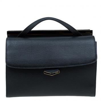 مملوكة مسبقًا Fendi Black Calfskin Leather Demi Jour Top Handle Bag