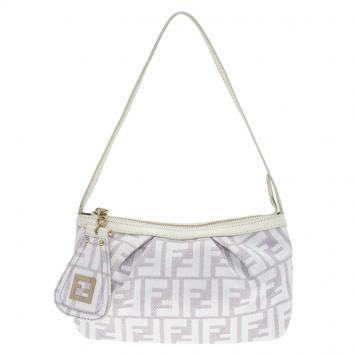 Pre Owned Fendi Off White/Beige Zucca Canvas Pochette Bag